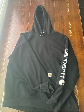 Carhartt Men's Black Crewneck Hoodie with White Sleeve Logo